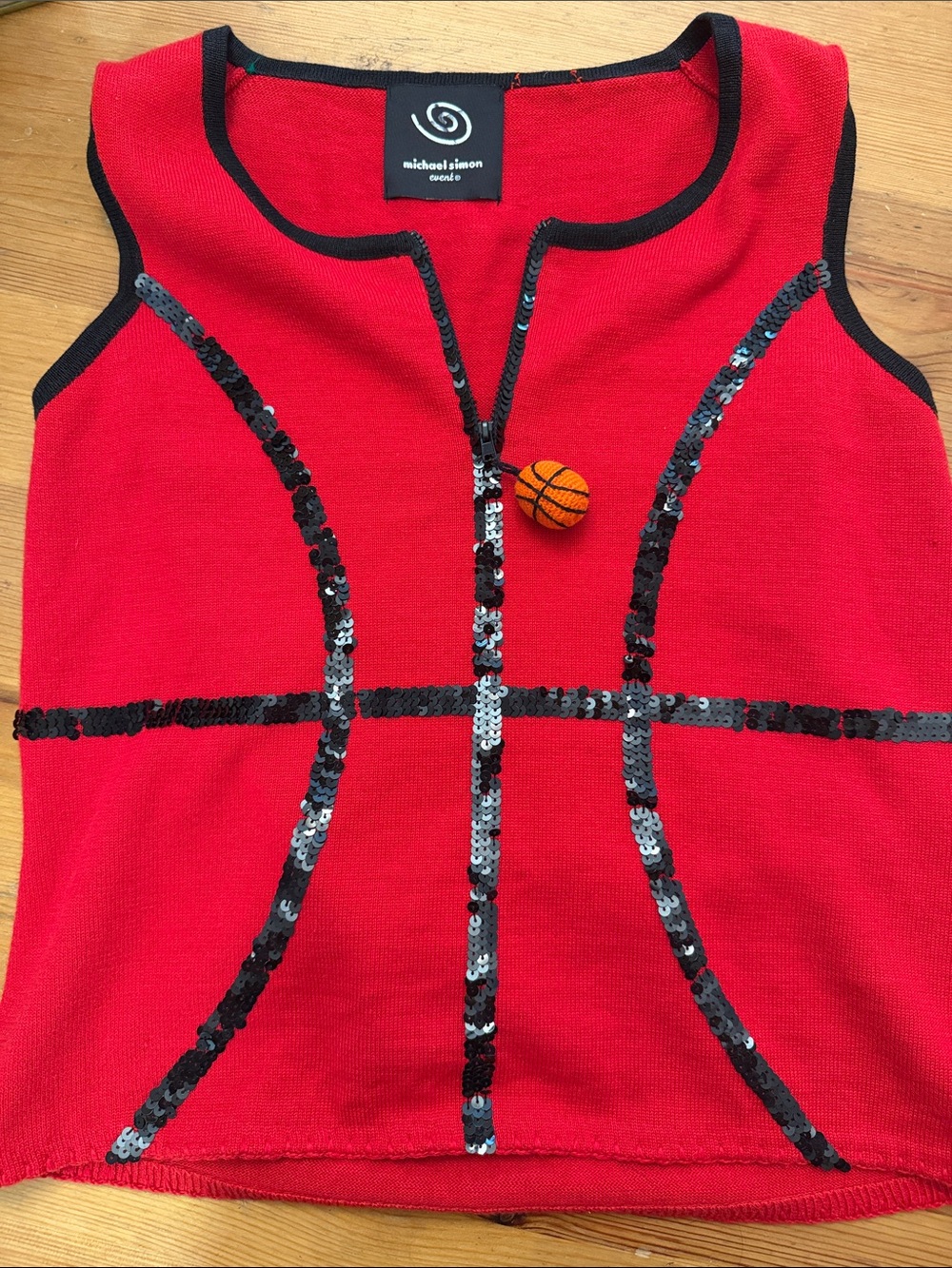 Michael Simon Red Sequin Basketball Tank Top